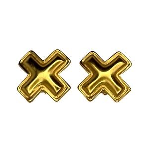 Anne Klein rare find Gold-tone X shaped metallic vintage clip on earrings set OS